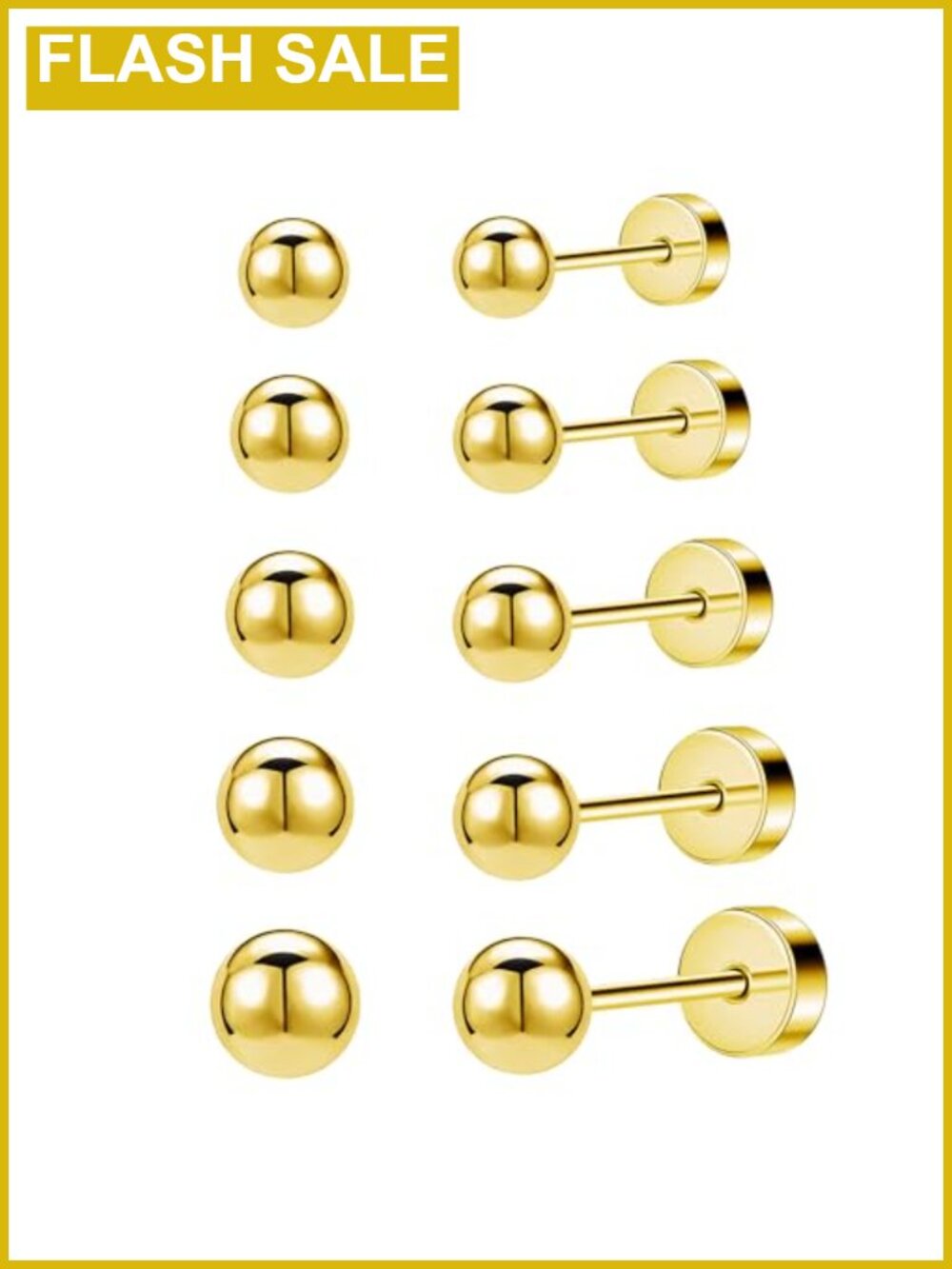 5 Pairs Pearl Ball Stud Earrings Set Flat Back Hypoallergenic